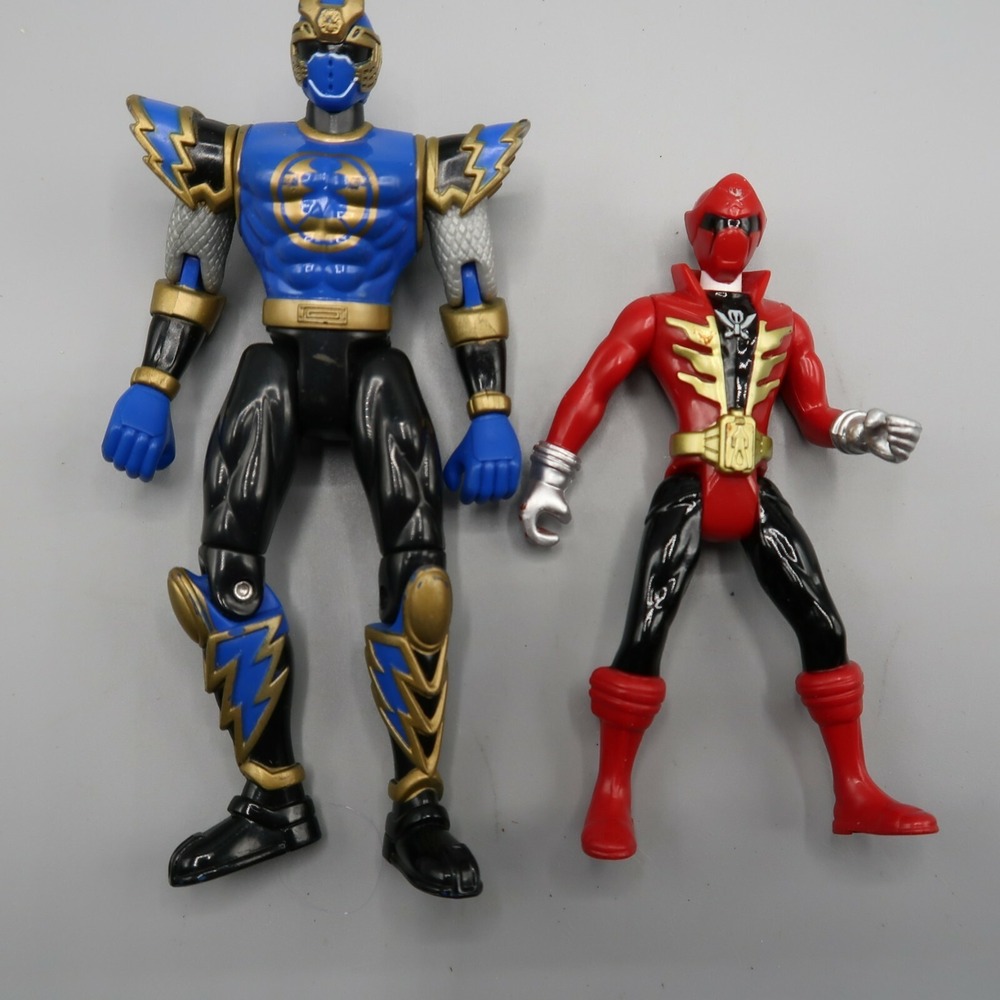 Power Rangers Ninja Storm Red 4.5" & Blue Ninja Ranger 5.5" Figure Bandai 2002